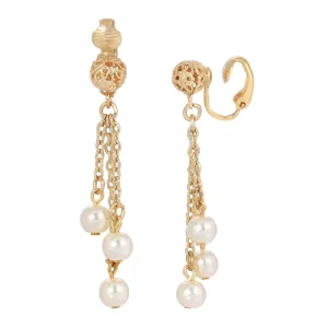 1928 Jewelry Belle Epoch Filigree Ball Faux Pearl Chain Clip On Earrings 1928 Jewelry