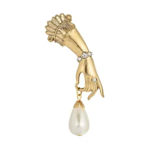1928 Jewelry Belle Epoch Ladies Hand Teardrop Faux Pearl Pin 1928 Jewelry