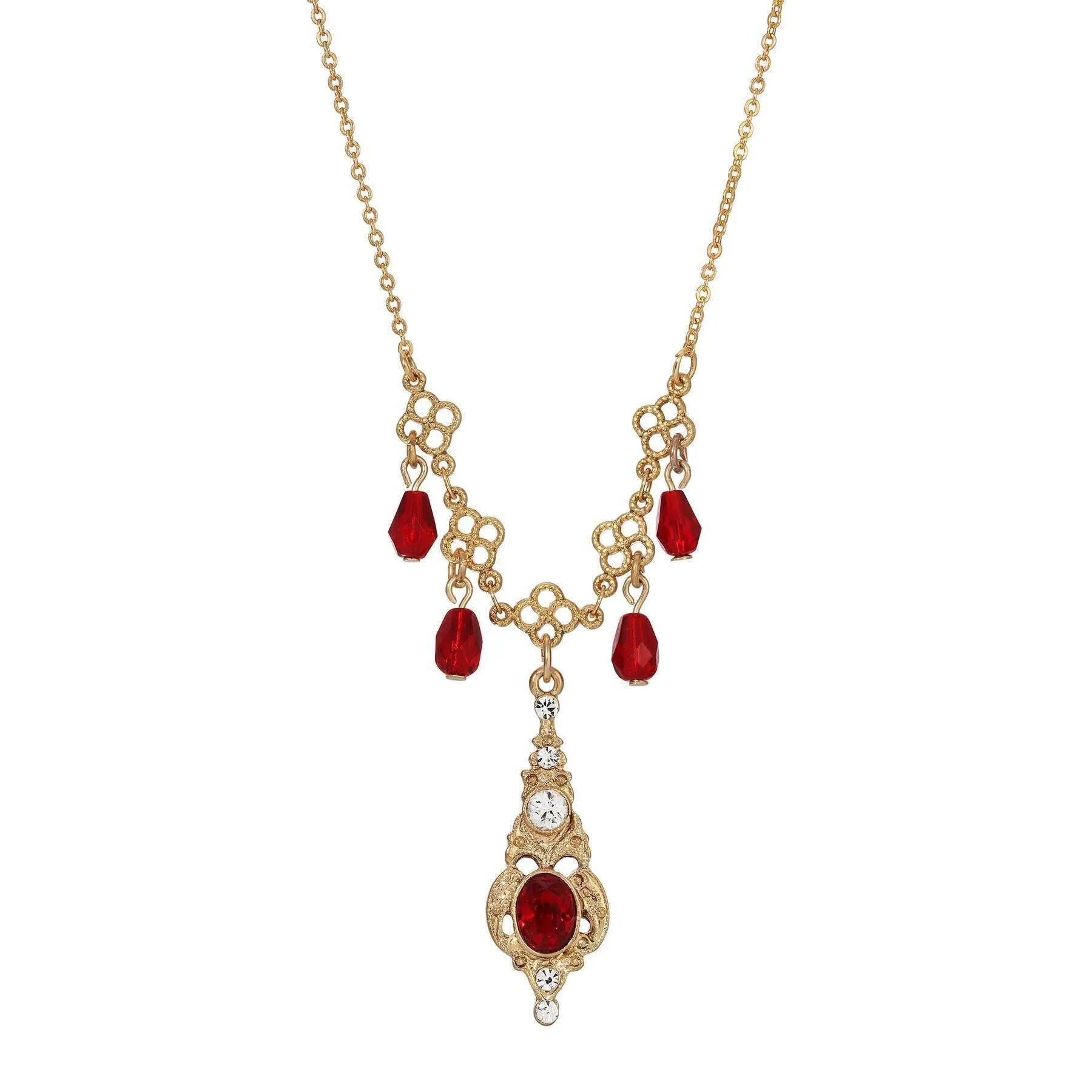 1928 Jewelry Belle Epoch Red Stone Crystal Drop Necklace 16"   3" Extender 1928 Jewelry