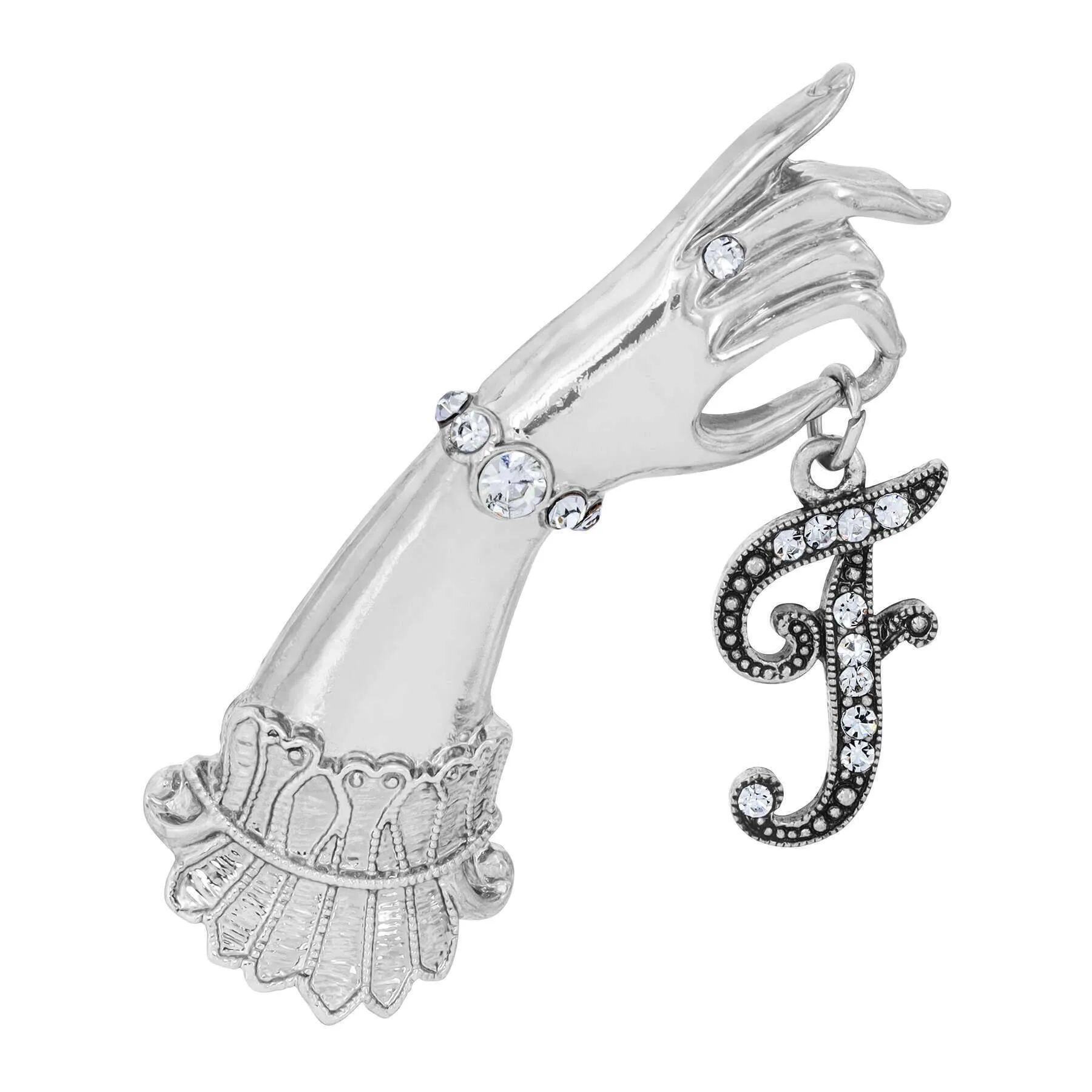 1928 Jewelry Belle Epoch Victorian Hand Model Crystal Initial Pin 1928 Jewelry