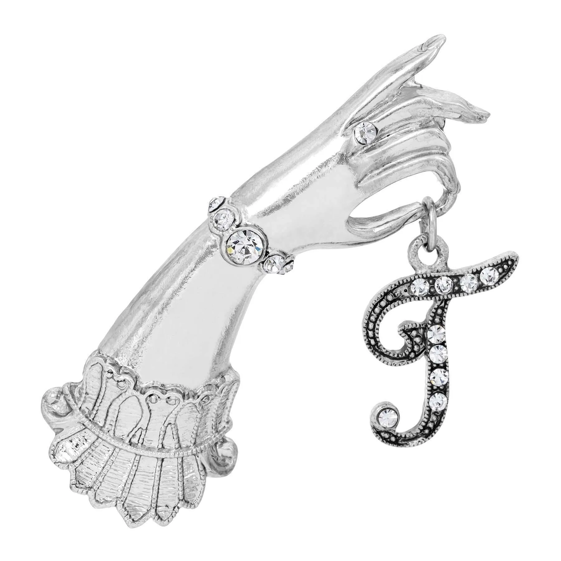 1928 Jewelry Belle Epoch Victorian Hand Model Crystal Initial Pin 1928 Jewelry