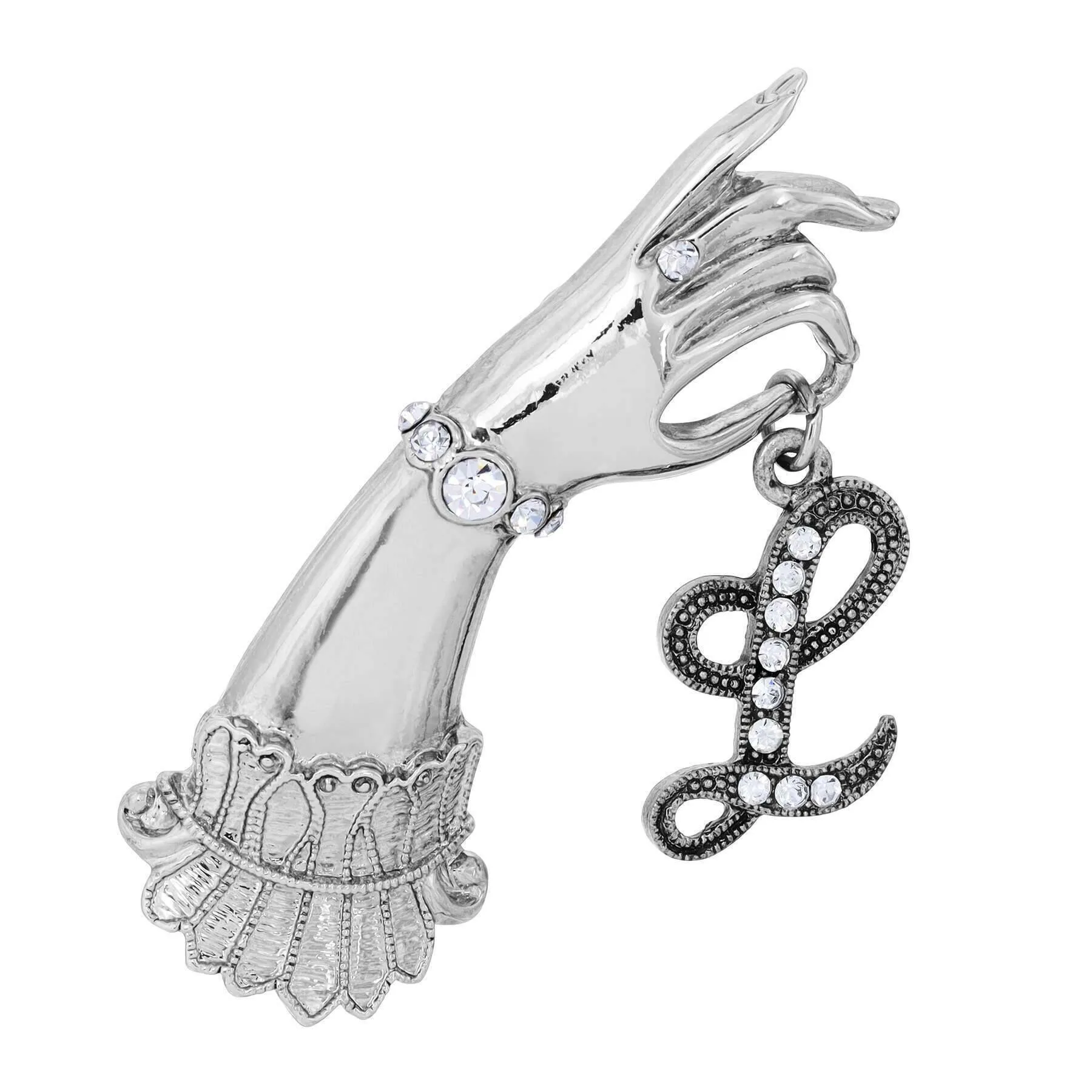 1928 Jewelry Belle Epoch Victorian Hand Model Crystal Initial Pin 1928 Jewelry