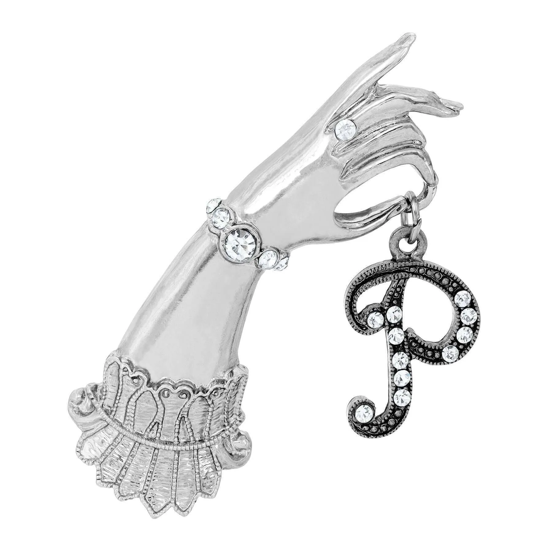 1928 Jewelry Belle Epoch Victorian Hand Model Crystal Initial Pin 1928 Jewelry