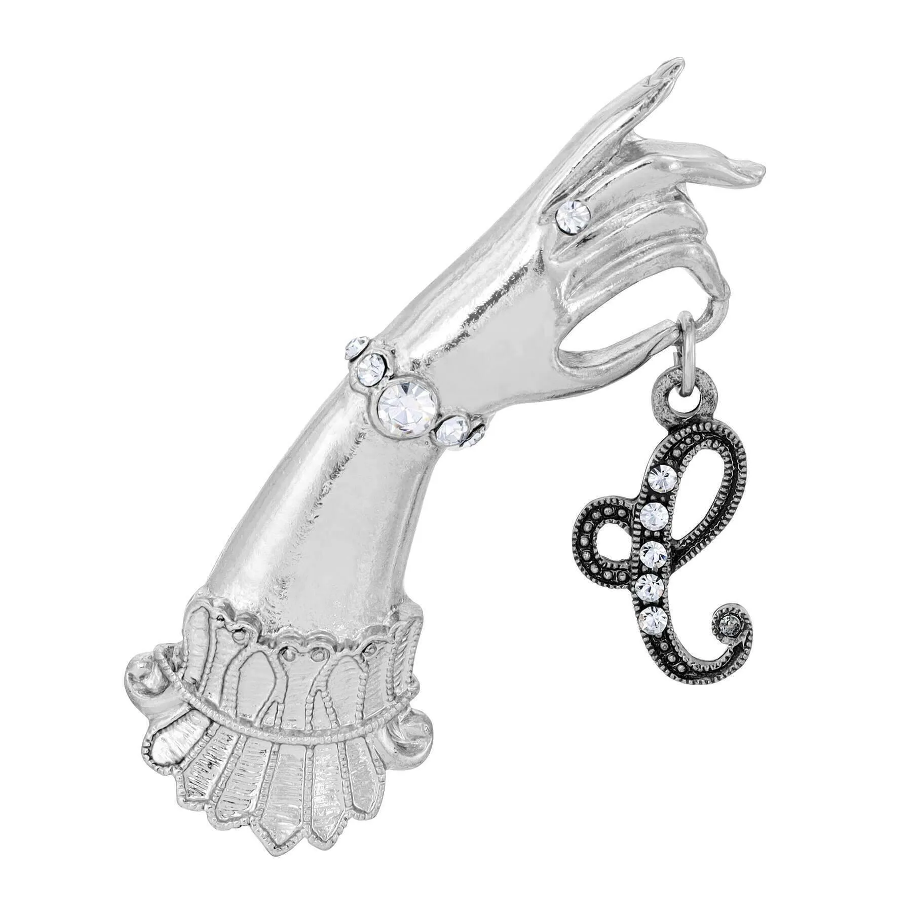 1928 Jewelry Belle Epoch Victorian Hand Model Crystal Initial Pin 1928 Jewelry