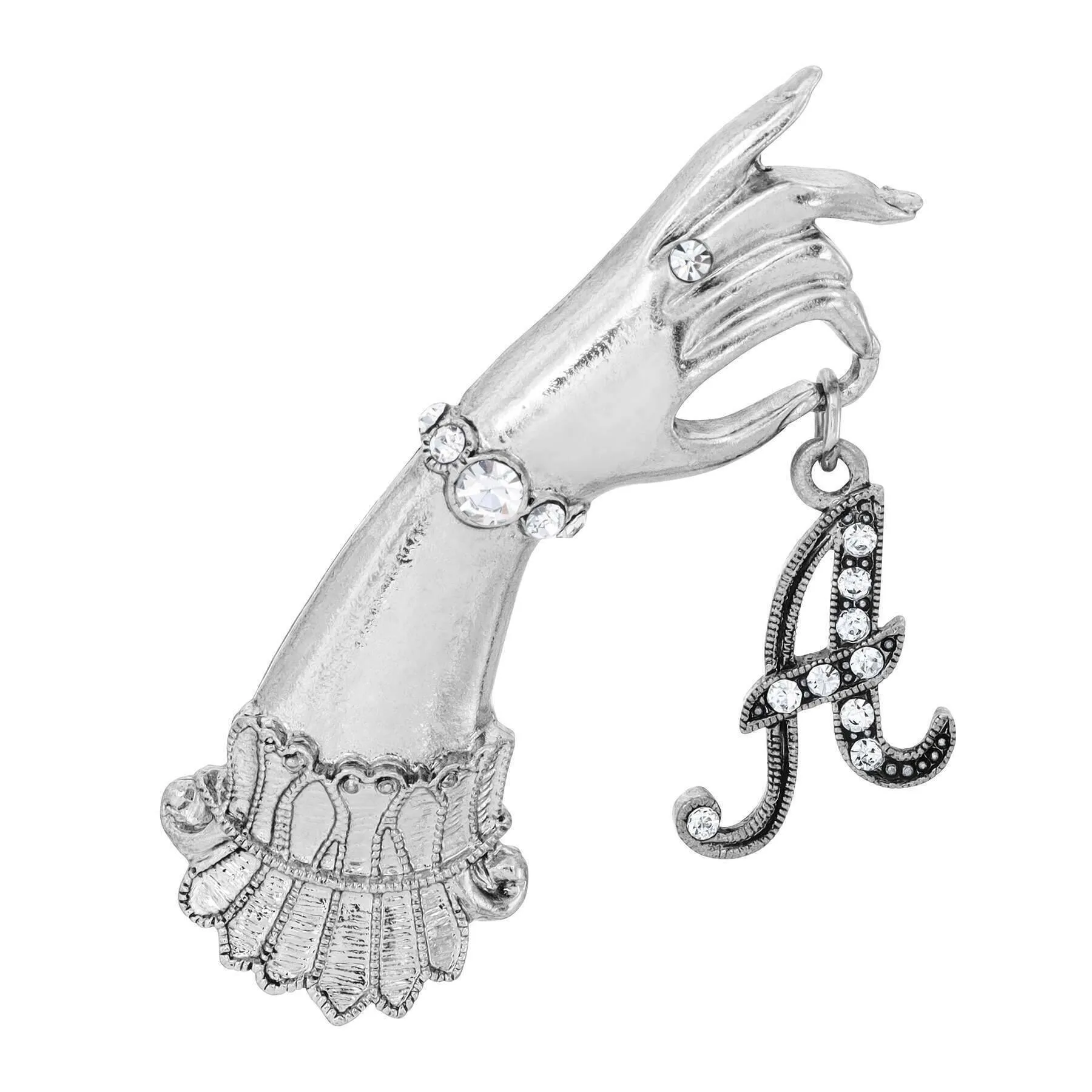 1928 Jewelry Belle Epoch Victorian Hand Model Crystal Initial Pin 1928 Jewelry