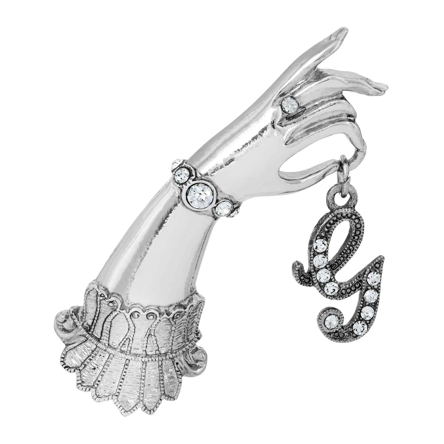 1928 Jewelry Belle Epoch Victorian Hand Model Crystal Initial Pin 1928 Jewelry