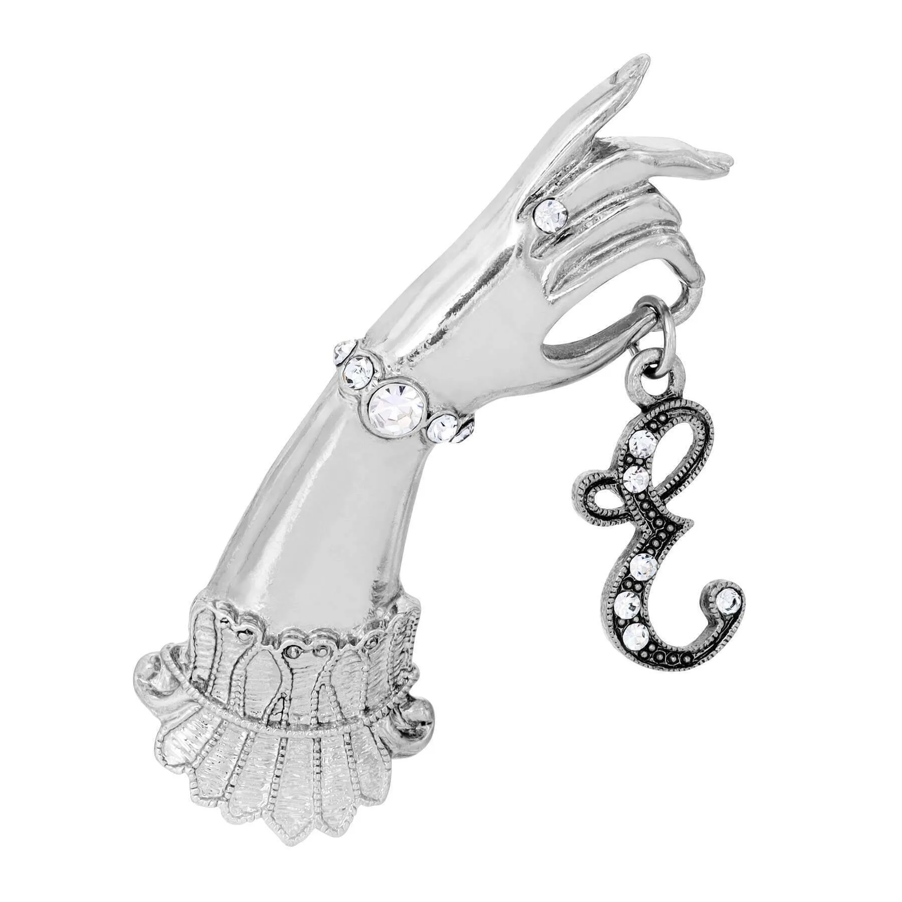 1928 Jewelry Belle Epoch Victorian Hand Model Crystal Initial Pin 1928 Jewelry