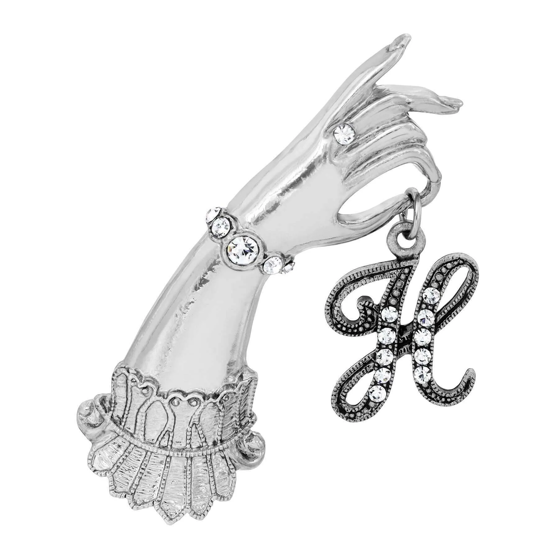 1928 Jewelry Belle Epoch Victorian Hand Model Crystal Initial Pin 1928 Jewelry