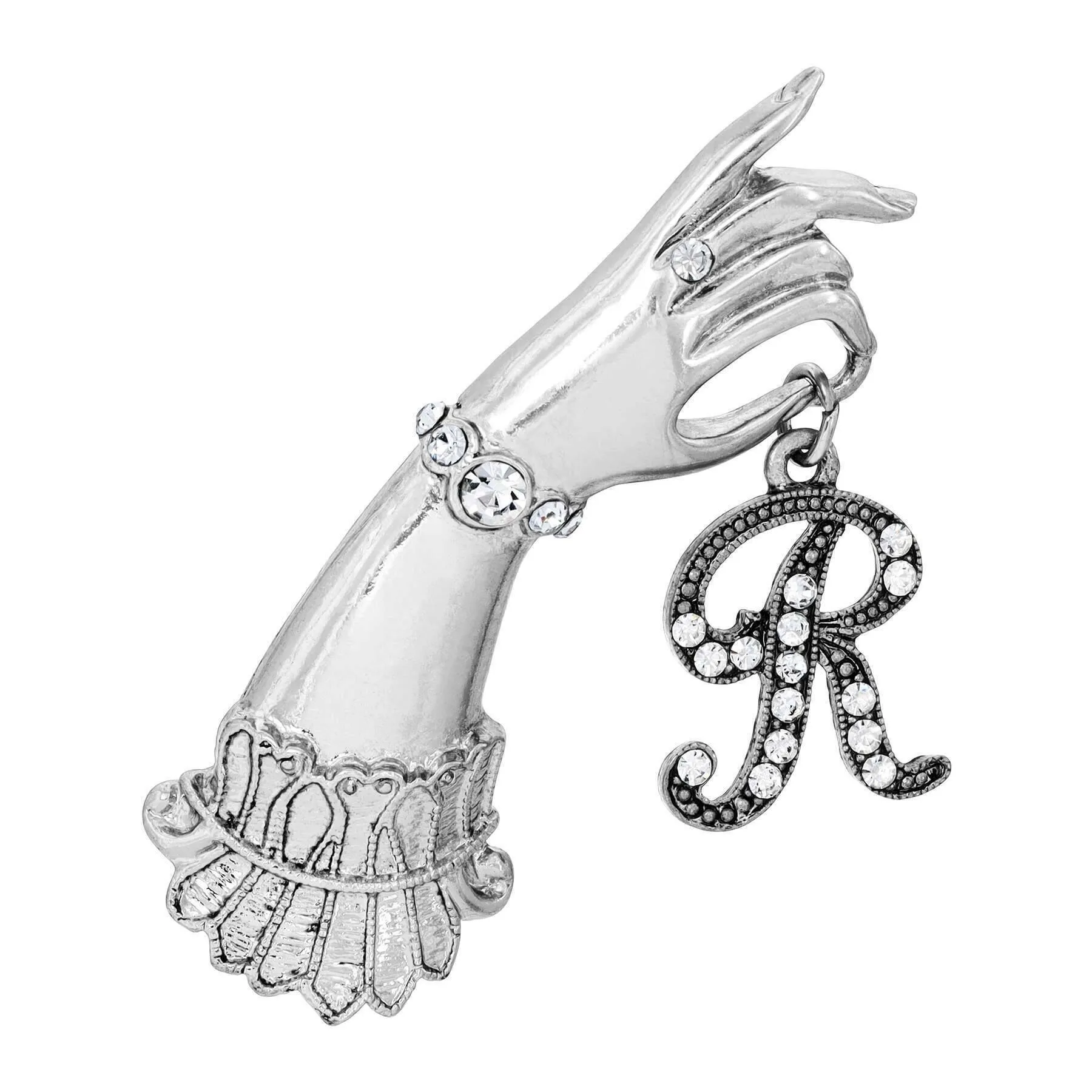 1928 Jewelry Belle Epoch Victorian Hand Model Crystal Initial Pin 1928 Jewelry