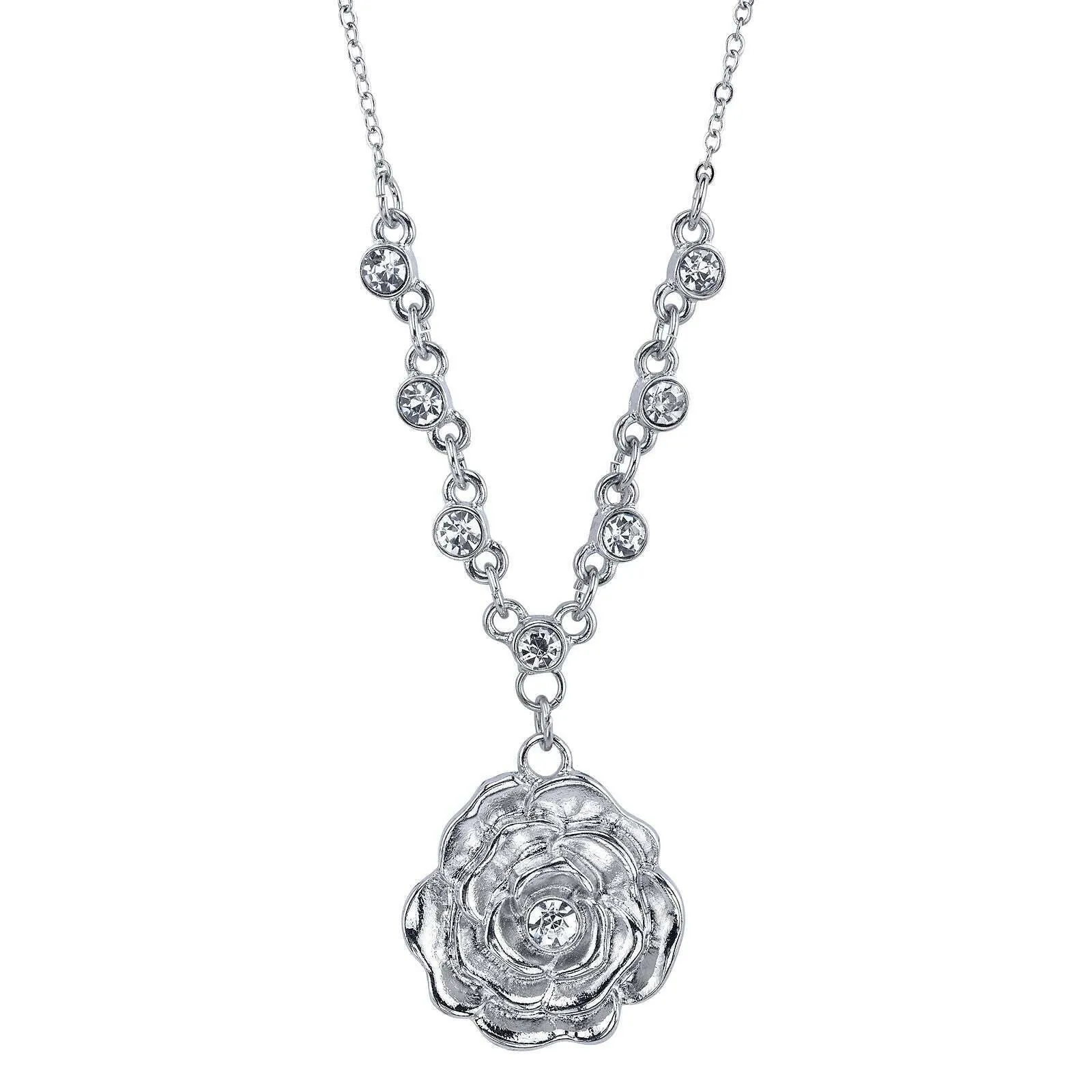 1928 Jewelry Bellesa Crystal Accent Flower Pendant Necklace 16"   3" Extender 1928 Jewelry