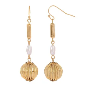 1928 Jewelry Biwa Faux Pearl Round Fluted Bead Dangle Earrings 1928 Jewelry