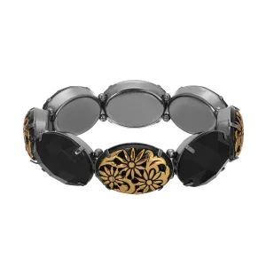 1928 Jewelry Black And Gold Floral Stone Stretch Bracelet 1928 Jewelry