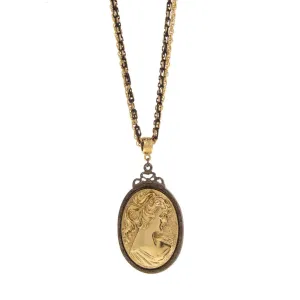1928 Jewelry Black And Gold Multi Chain Oval Cameo Pendant Necklace 16"   3" Extender 1928 Jewelry