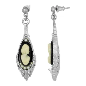 1928 Jewelry Black and White Cameo Faux Pearl Post Drop Earrings 1928 Jewelry