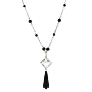 1928 Jewelry Black Bead Crystal Austrian Necklace 16"   3" Extender 1928 Jewelry