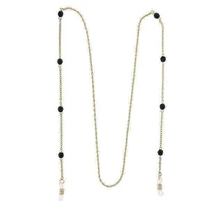1928 Jewelry Black Bead Eyeglass Holder Chain Necklace 32" 1928 Jewelry