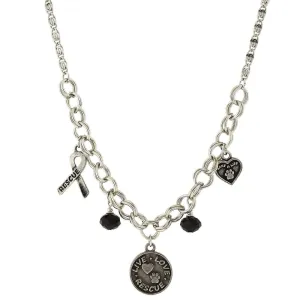 1928 Jewelry Black Bead Live Love Rescue Pendant Necklace 16"   3" Extender 1928 Jewelry