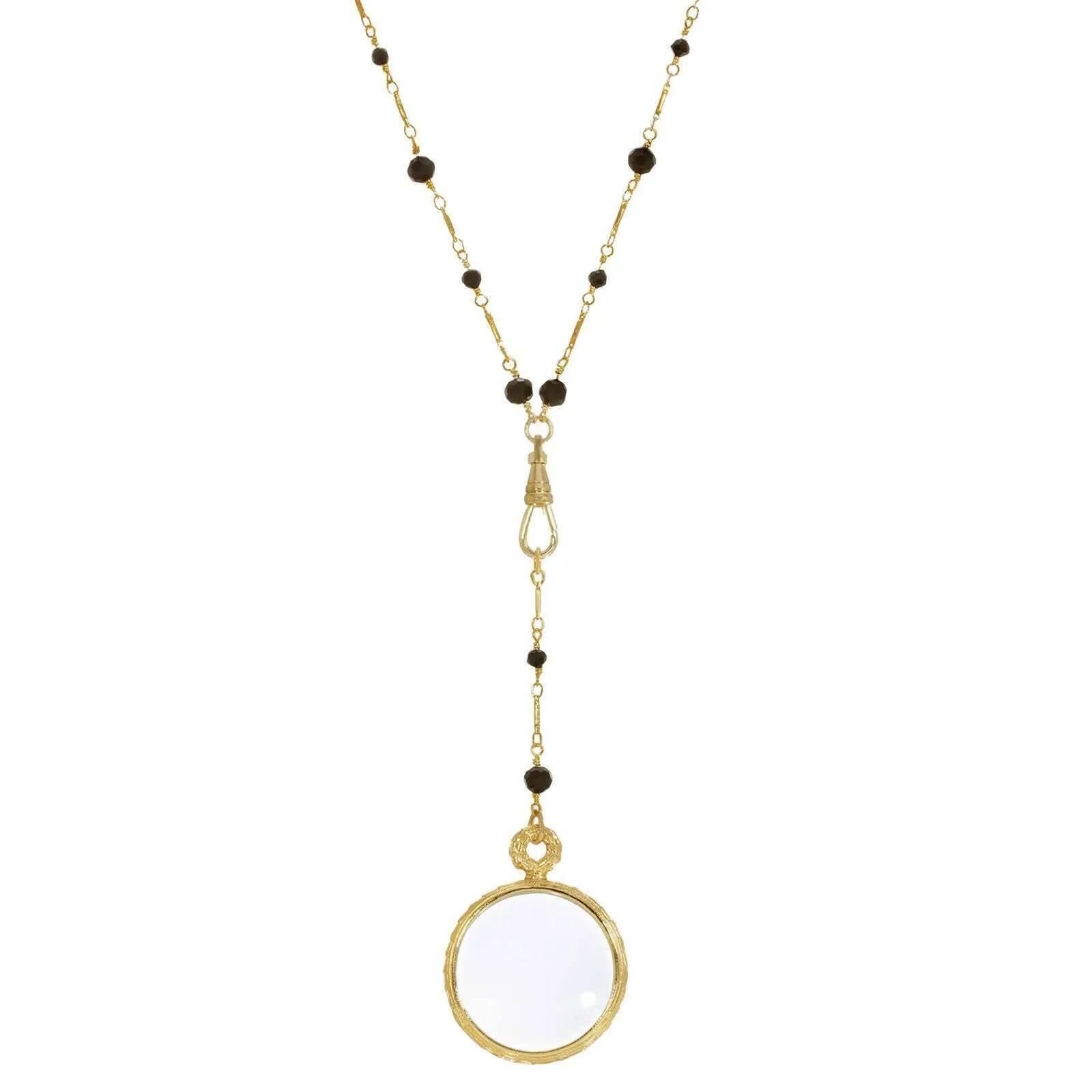 1928 Jewelry Black Bead Magnifying Glass Drop Necklace 24" - Magnification Power: 1-2X 1928 Jewelry