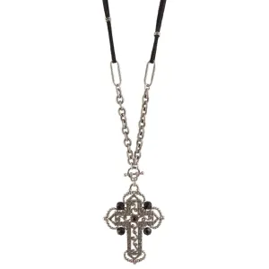 1928 Jewelry Black Bead Ornate Cross Pendant Necklace 30" 1928 Jewelry