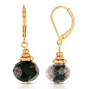 1928 Jewelry Black Bead Pink Bel Fiore Motif Earrings 1928 Jewelry
