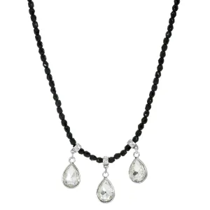 1928 Jewelry Black Bead Small Crystal Teardrop Necklace 15"   3" Extender 1928 Jewelry
