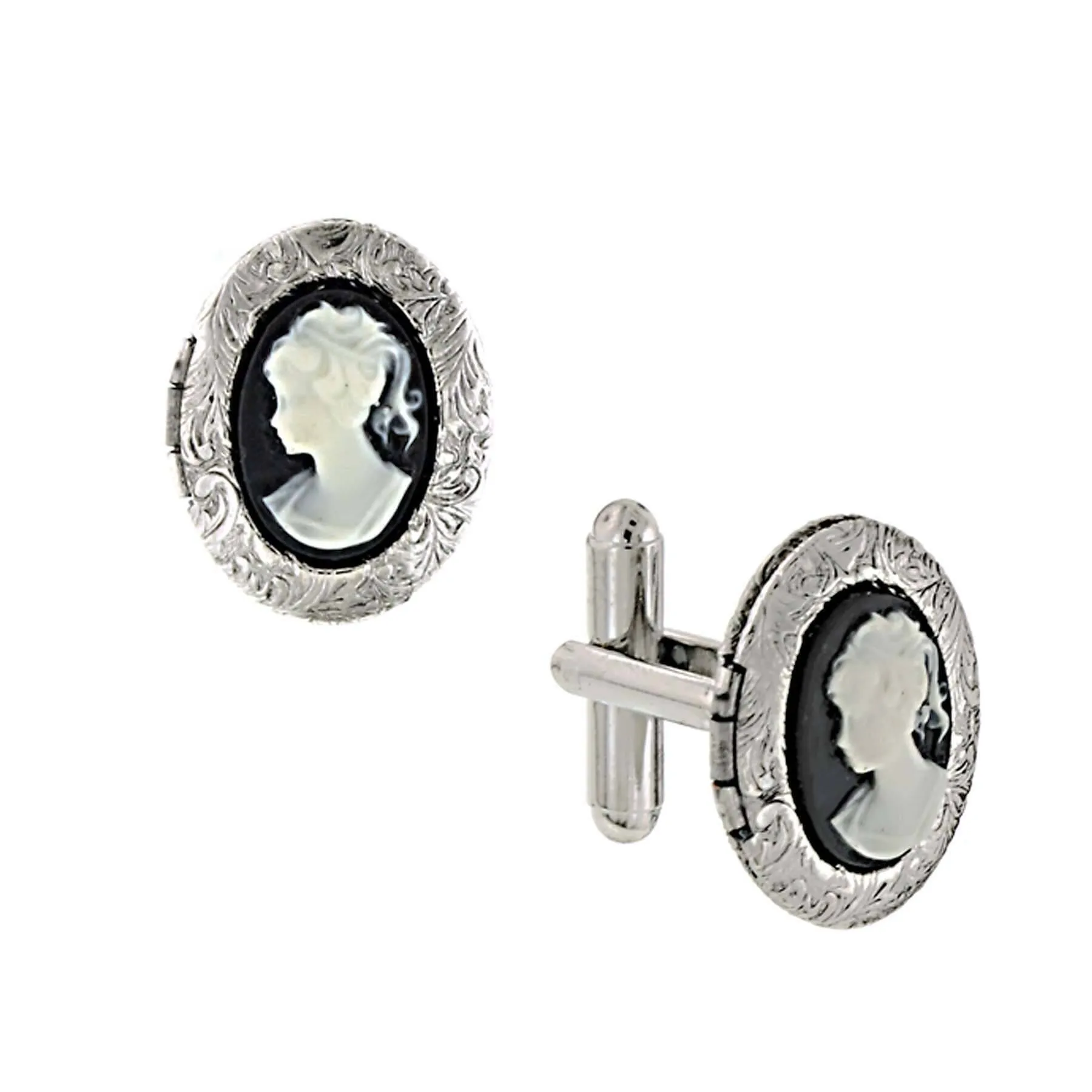 1928 Jewelry Black Cameo Oval Locket Cufflinks 1928 Jewelry