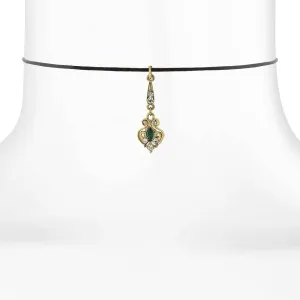 1928 Jewelry Black Choker Green And Crystal Accent Drop Necklace 14"   5" Extender 1928 Jewelry