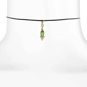 1928 Jewelry Black Choker Navette Green And Crystal Accent Drop Necklace 14"   5" Extender 1928 Jewelry
