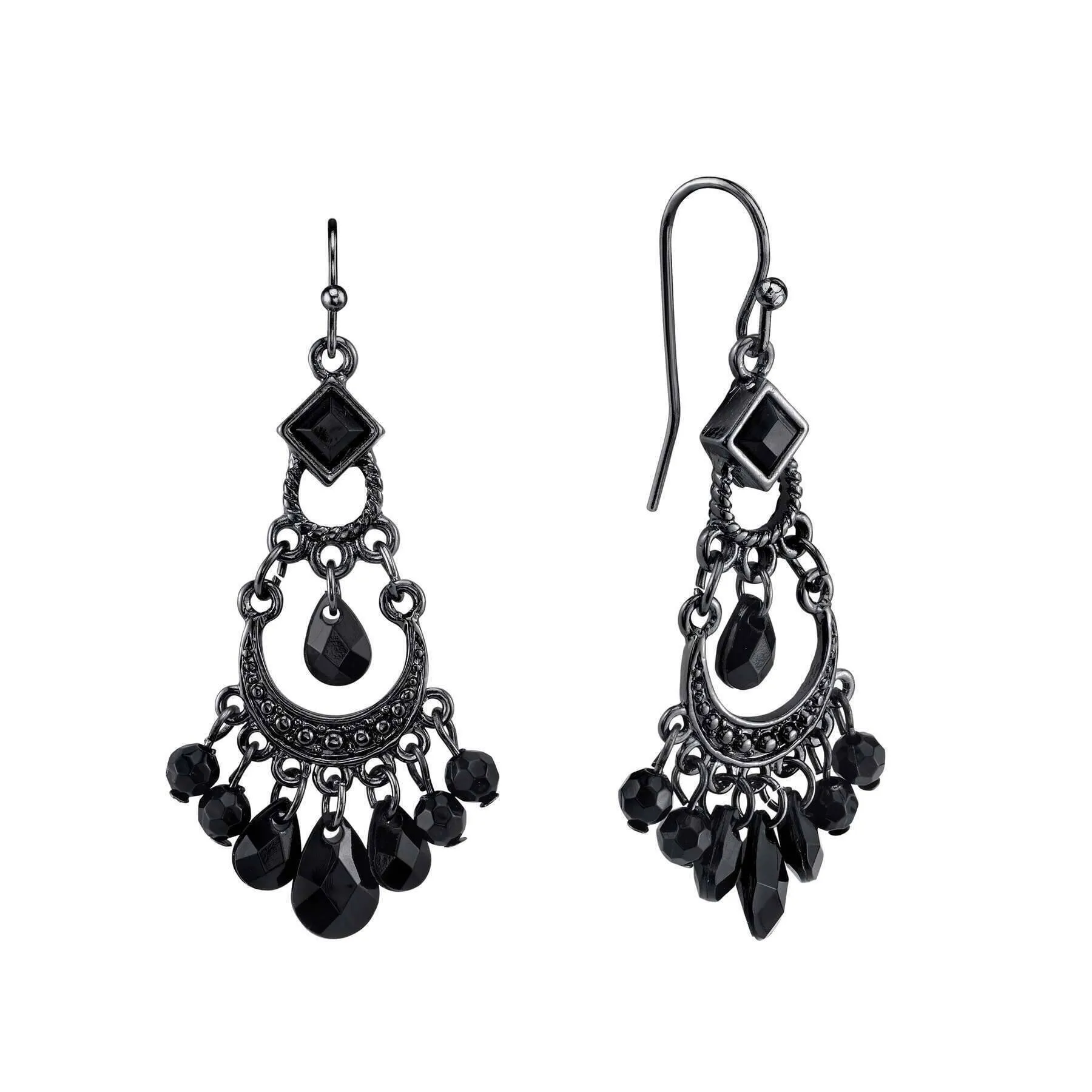 1928 Jewelry Black Crescent Briolette Chandelier Earrings 1928 Jewelry