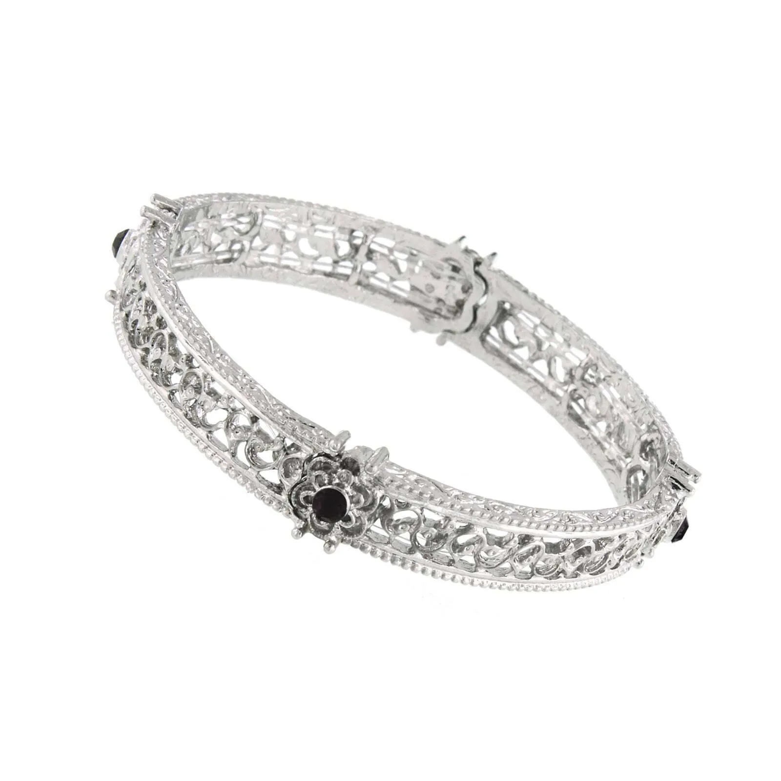 1928 Jewelry Black Crystal Flower Stretch Bracelet 1928 Jewelry