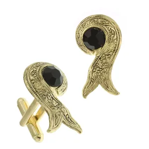 1928 Jewelry Black Crystal Ribbon Cufflinks 1928 Jewelry