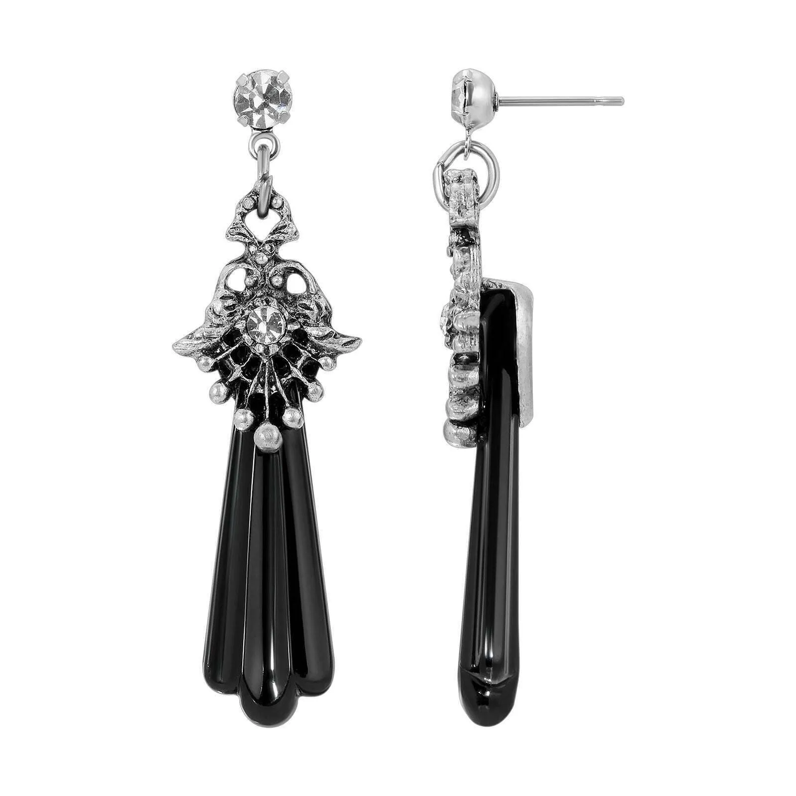 1928 Jewelry Black Deco Stone Crystal Flair Post Drop Earrings 1928 Jewelry