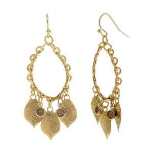 1928 Jewelry Black Diamond Channel Stone & Leaves Hoop Drop Earrings 1928 Jewelry
