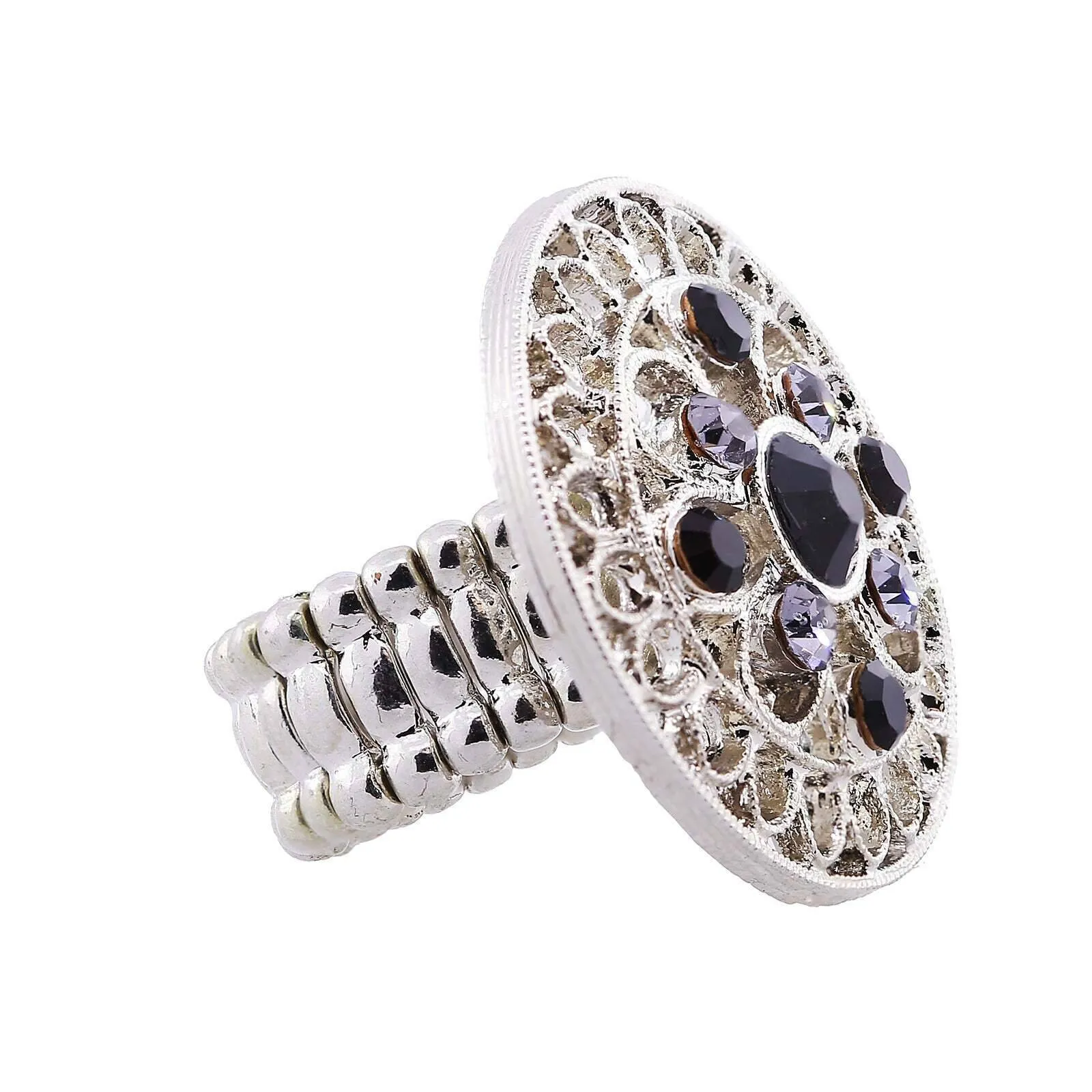 1928 Jewelry Black Diamond Color And Black Crystal Round Stretch Ring 1928 Jewelry