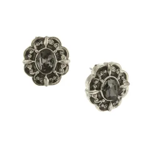 1928 Jewelry Black Diamond Crystal Button Earrings 1928 Jewelry