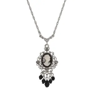 1928 Jewelry Black Diamond Crystal Cameo Drop Necklace 16"   3" Extension 1928 Jewelry