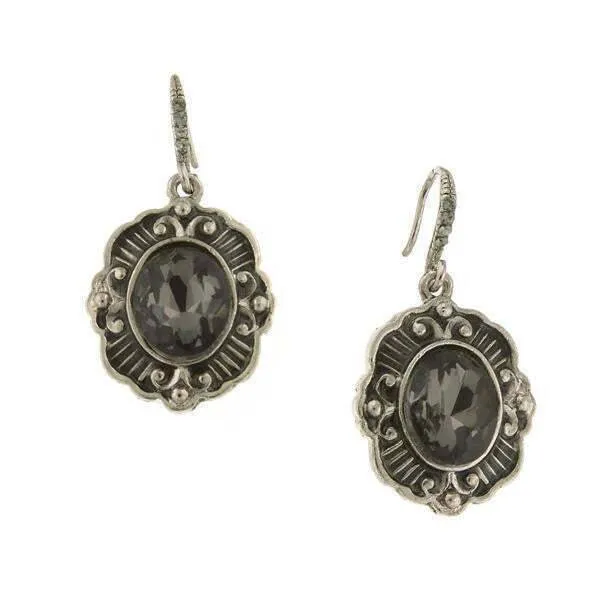 1928 Jewelry Black Diamond Crystal Oval Drop Earrings 1928 Jewelry