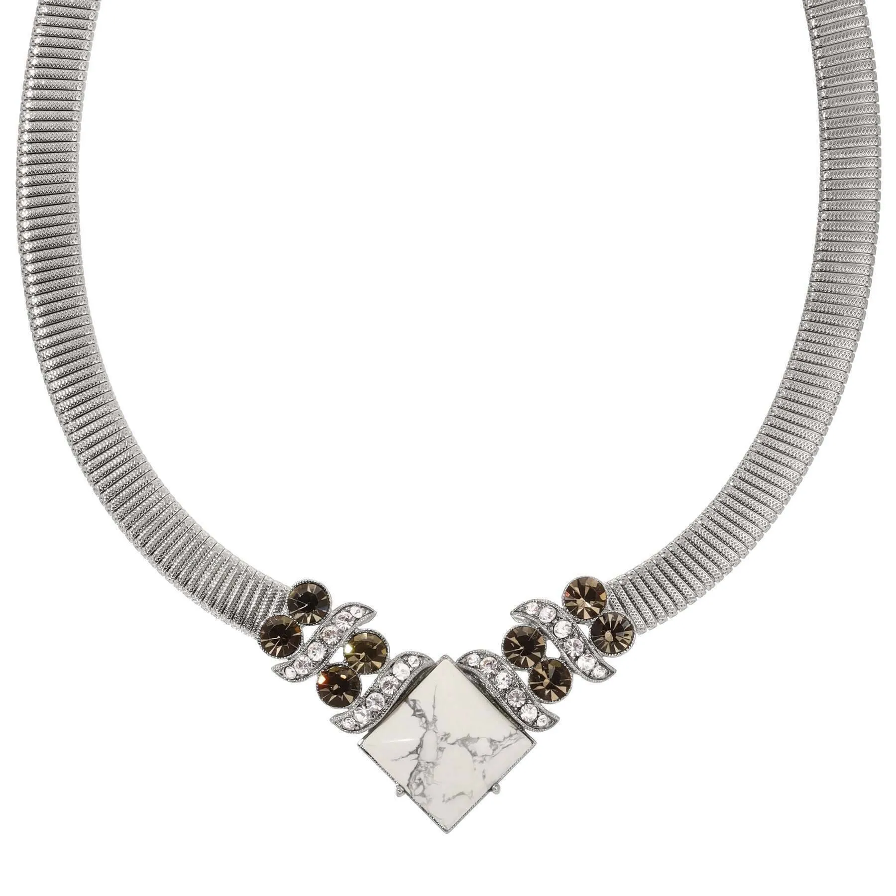 1928 Jewelry Black Diamond Crystal Square White Howlite Gemstone Collar Necklace 15"   3" Extension 1928 Jewelry