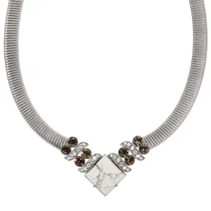 1928 Jewelry Black Diamond Crystal Square White Howlite Gemstone Collar Necklace 15"   3" Extension 1928 Jewelry