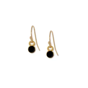 1928 Jewelry Black Enamel Button Dainty Wire Drop Earrings (Small) 1928 Jewelry