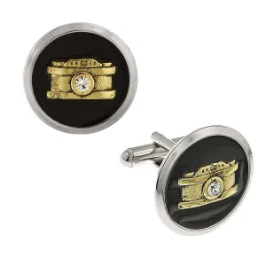 1928 Jewelry Black Enamel Crystal Camera Cufflinks 1928 Jewelry