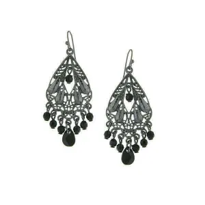 1928 Jewelry Black Faceted Bead Filigree Chandelier Earrings 1928 Jewelry