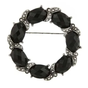 1928 Jewelry Black Faceted Stone Wreath Pin 1928 Jewelry