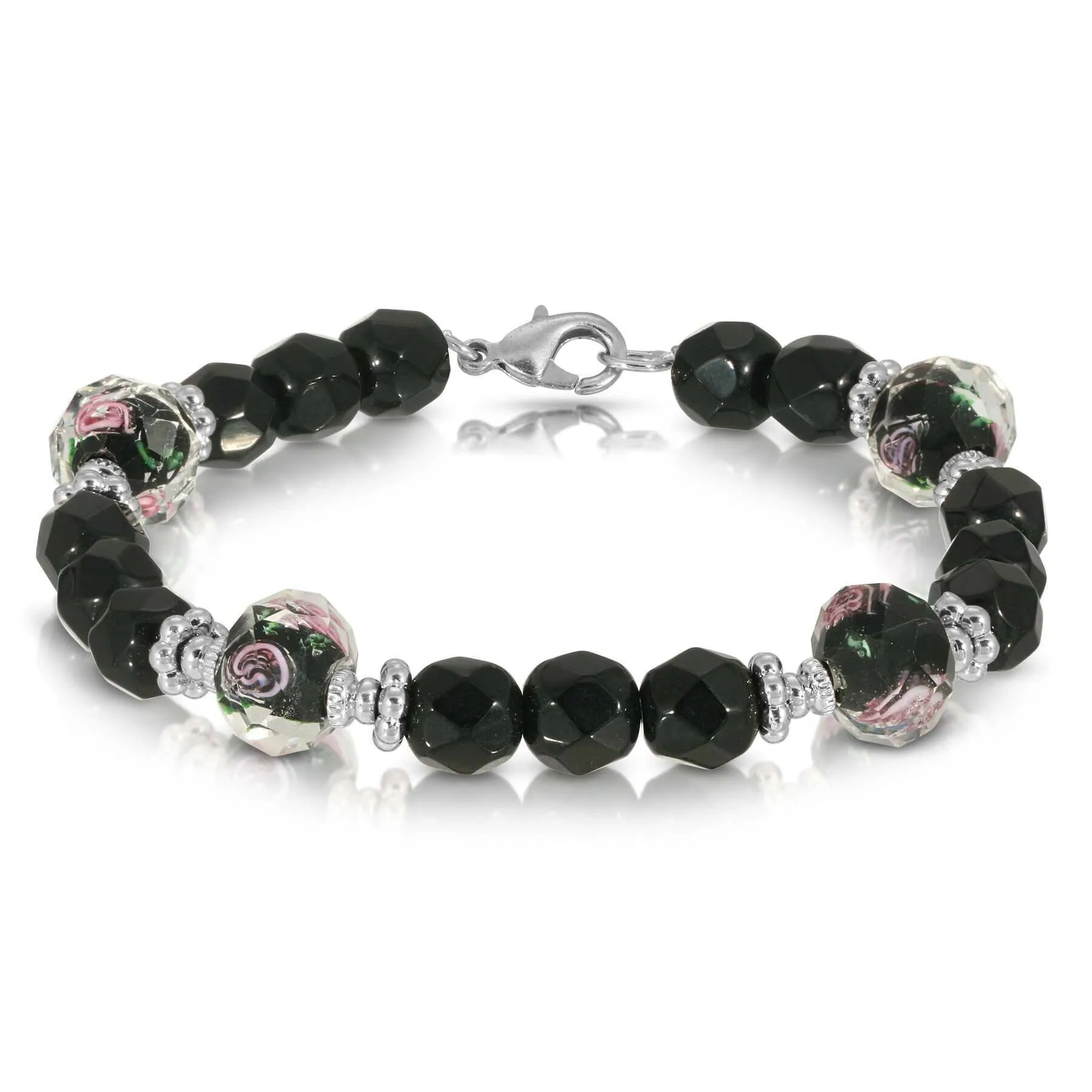1928 Jewelry Black Floral Beaded Bracelet 1928 Jewelry