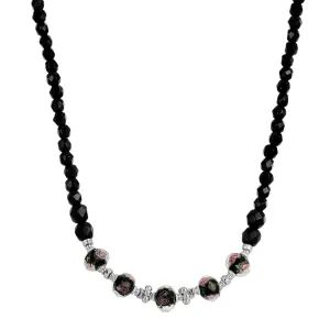 1928 Jewelry Black Floral Beaded Necklace 15"   3" Extender 1928 Jewelry