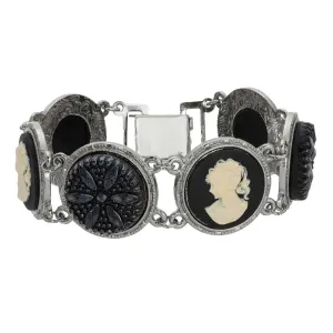 1928 Jewelry Black Floral Glass Stone & Cameo Clasp Bracelet 1928 Jewelry