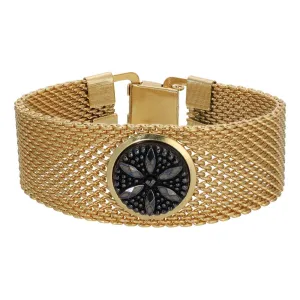 1928 Jewelry Black Glass Flower Gold Mesh Bracelet 1928 Jewelry