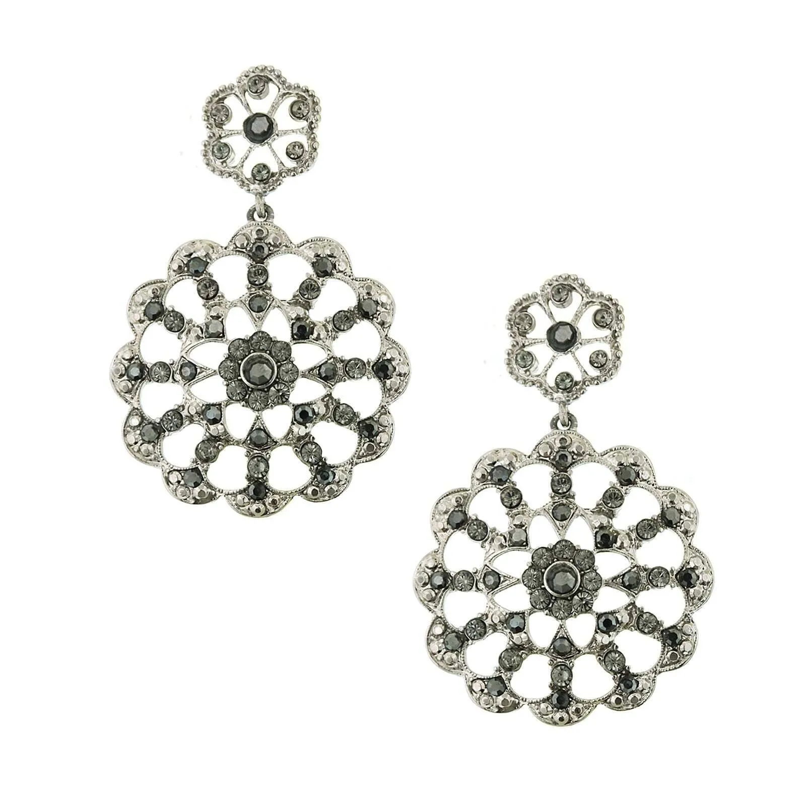 1928 Jewelry Black Hematite Color Round Drop Earrings 1928 Jewelry