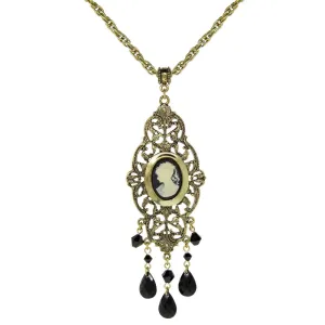 1928 Jewelry Black Oval Cameo Locket Necklace 32" 1928 Jewelry