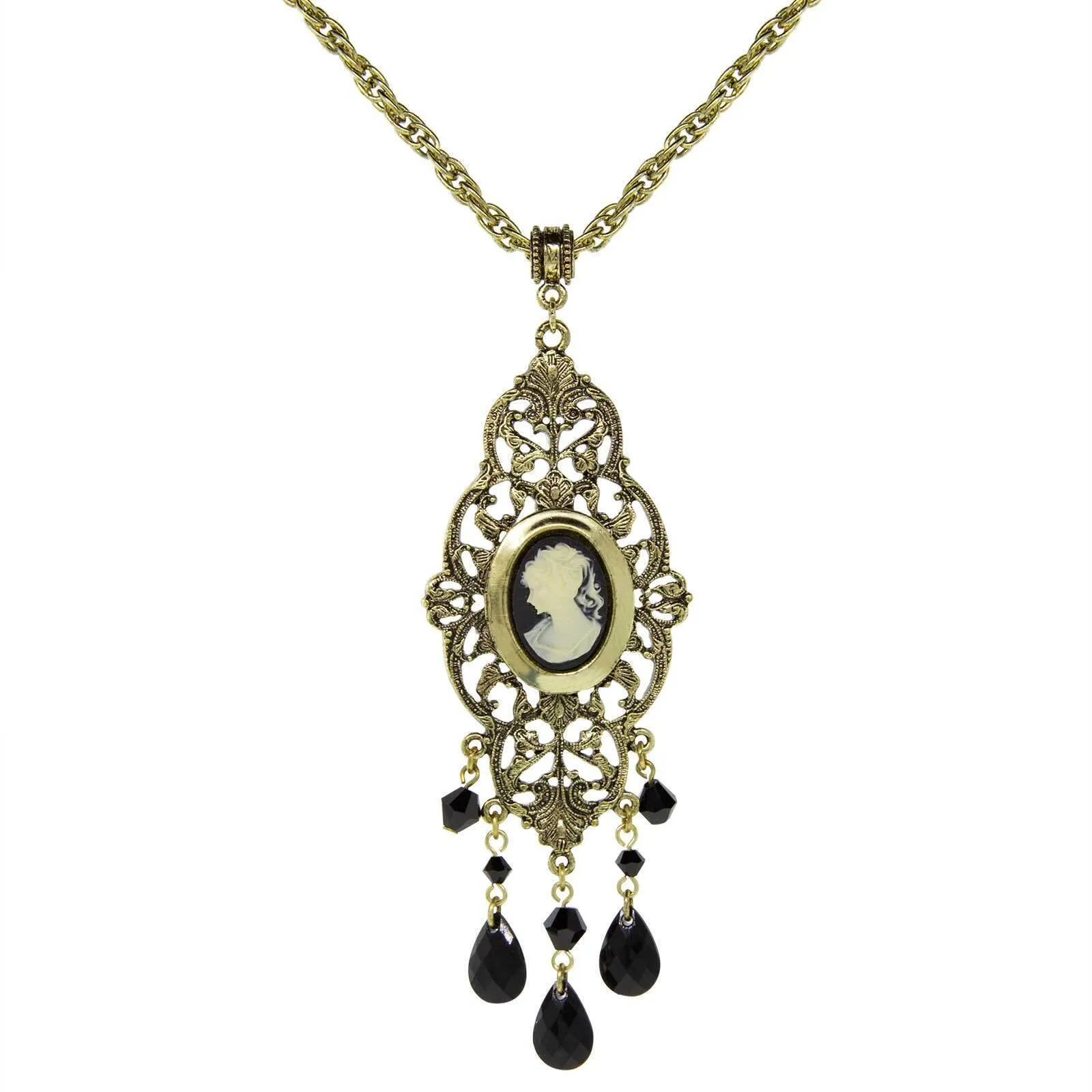 1928 Jewelry Black Oval Cameo Locket Necklace 32" 1928 Jewelry